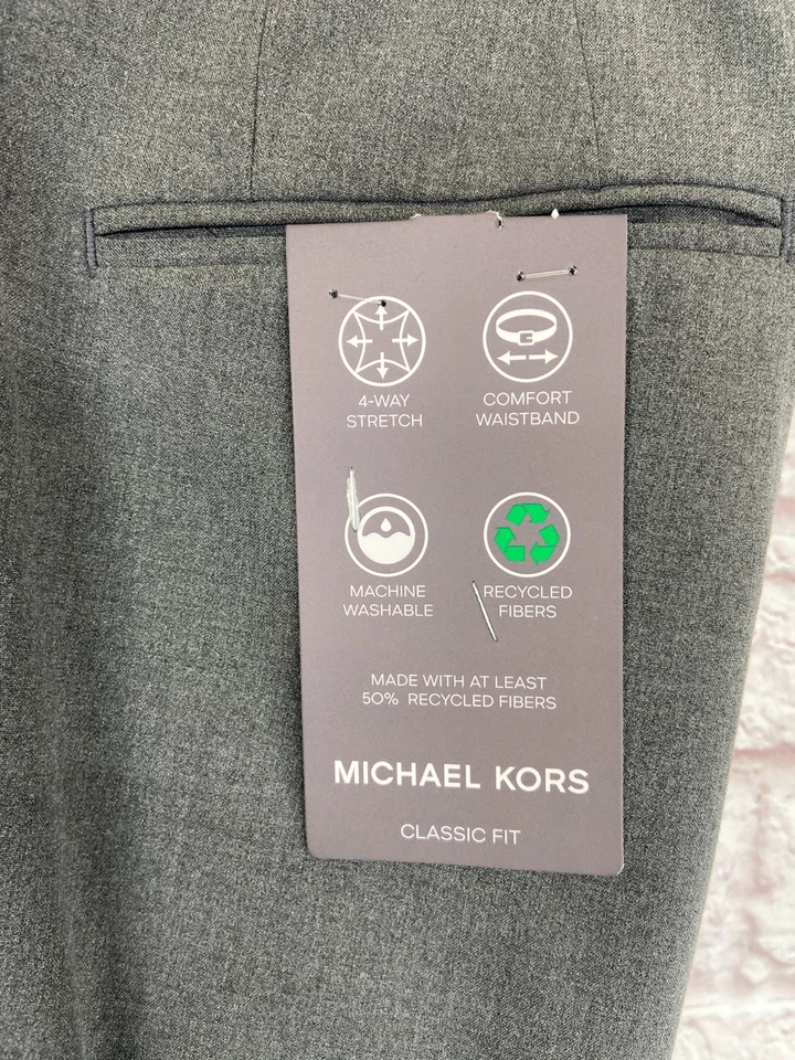 NEW MICHAEL KORS Mens Gray CLASSIC FIT STRETCH Dress Pants Slacks 44Wx30L - Imagem 3 de 4