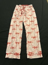 PJ Salvage Pajama Pants S 100 Cotton Pink Bows Lightweight Straight Leg A23