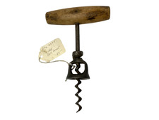 Antique Corkscrew Wine Bottle Opener 6"x 4" Wooden Handle Rustic Barware