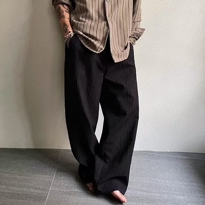Men's Textured Pleated Pants Wide Leg Casual Loose Fit Trousers | eBay