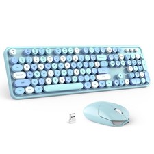 Wireless Keyboard and Mouse Combo - GEEZER Sky Blue Full-Sized Colorful Keybo...