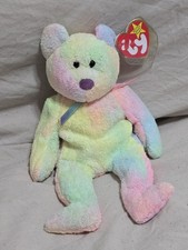 Two - TY Beanie Baby GROOVY The Ty-Dyed Bear - Mint with tag ERRORS on both! 