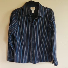 Talbots Navy and Light Blue Striped Shirt, Size 12