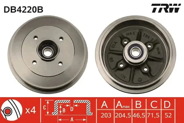 Tambour de frein DB4220B TRW pour CITROËN PEUGEOT - Photo 2/4