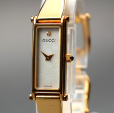 [N MINT++] Vintage Gucci 1500L Shell Dial 1P Dia Gold Bangle Quartz Womens Watch