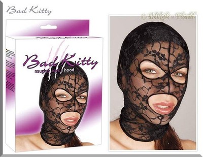 Bad Kitty - Kopfmaske aus Spitze mit Augen- und Mundöffnungen schwarz
