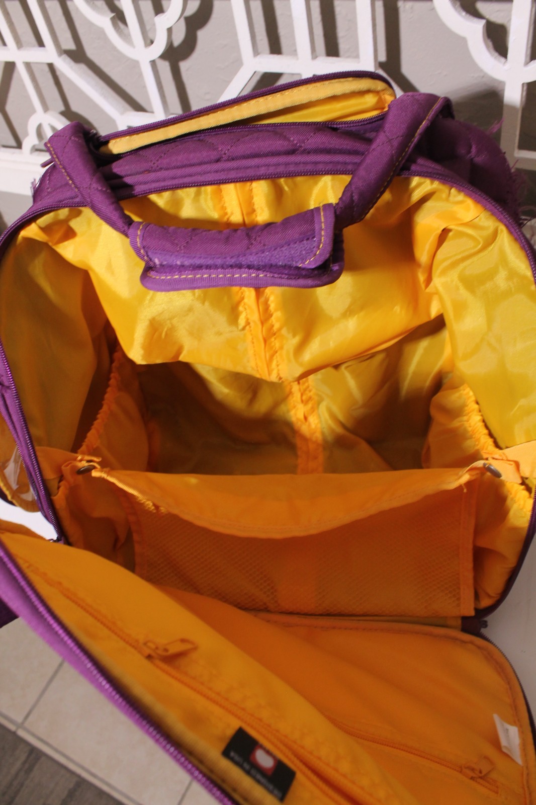 DELSEY PARIS Rolling Tote Bag Purple Quilted Under-Seater 2 Wheels Travel