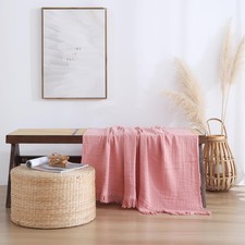 100% Cotton Muslin Throw Blanket for Bed, Couch, Small, Decorative, Soft, Pre...