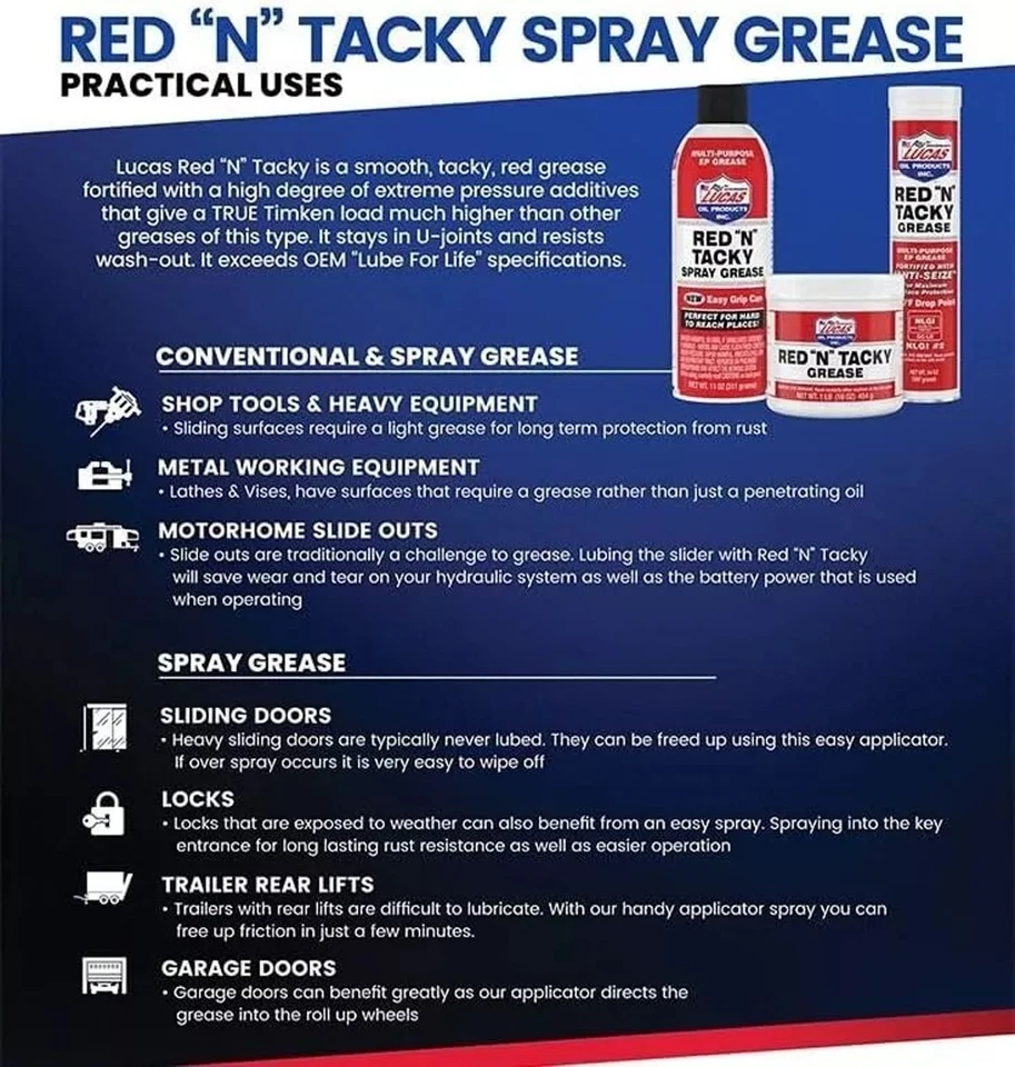Case of 10 Lucas Oil 10005-30 Red N Tacky Multi-Purpose Grease 14 oz. Cartridges - Imagem 4 de 4