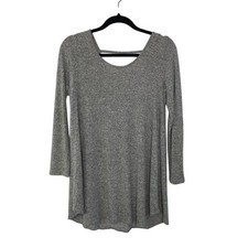 Audrey 3+1 Sweater Dress Long Sleeves Knitted Mini Tunic Cutout Gray Size Small