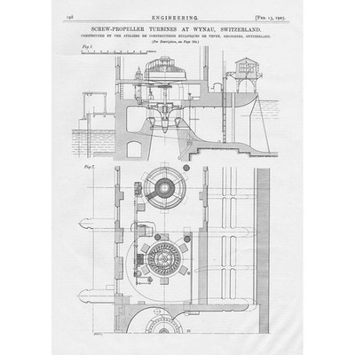 Schraubenpropeller Turbinen bei Wynau Schweiz 2x Vintage Technikdrucke 1925