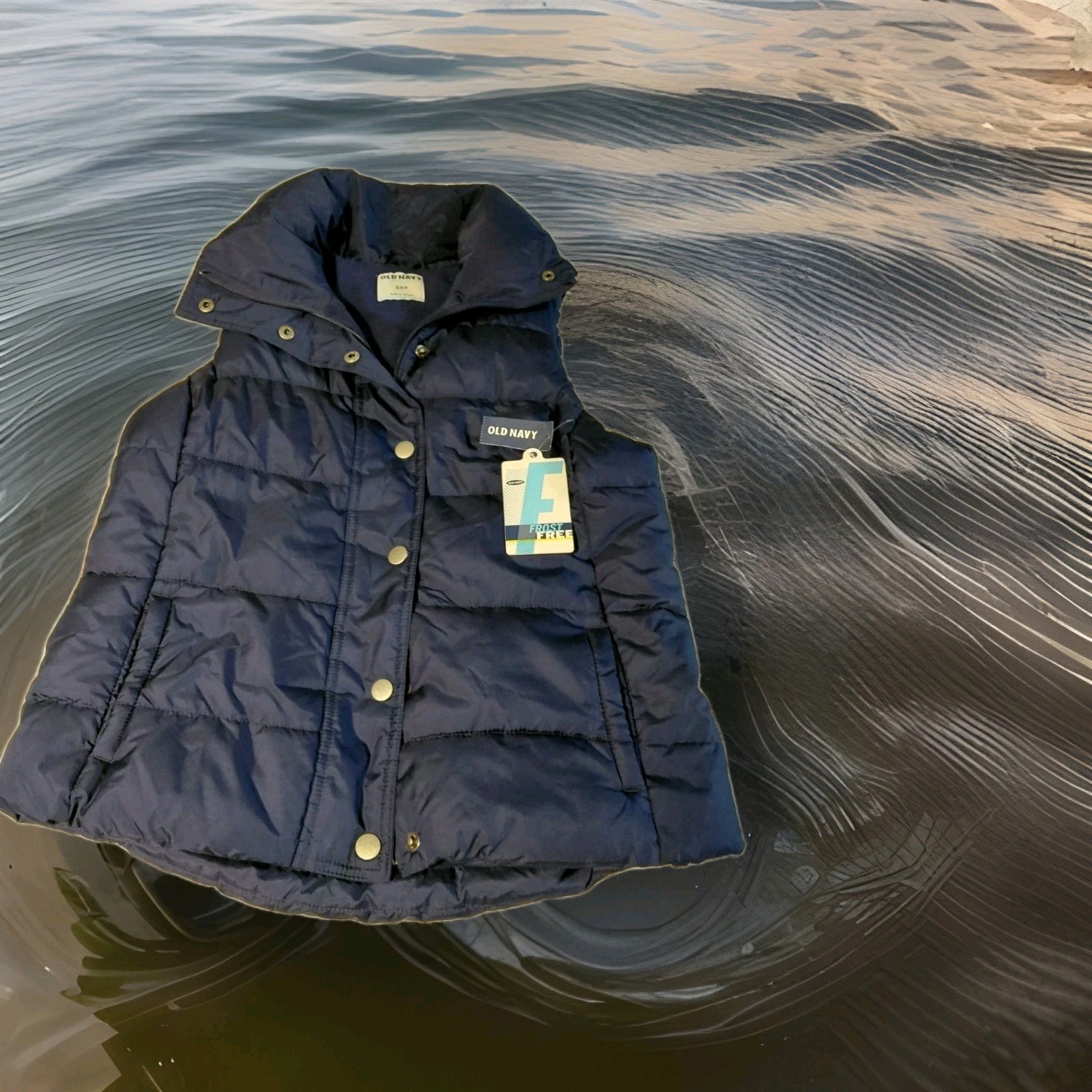 Old Navy Puffer Vest Womens XS Navy Frost-Free Textured Quilted Zip Fleece Lined