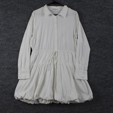 Reformation Dress 12 Moira Bubble Hem Mini White Cotton Poplin Shirtdress Chic