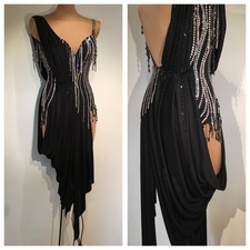 Latin Dance Competition Dress Black Crystal Rhinestone