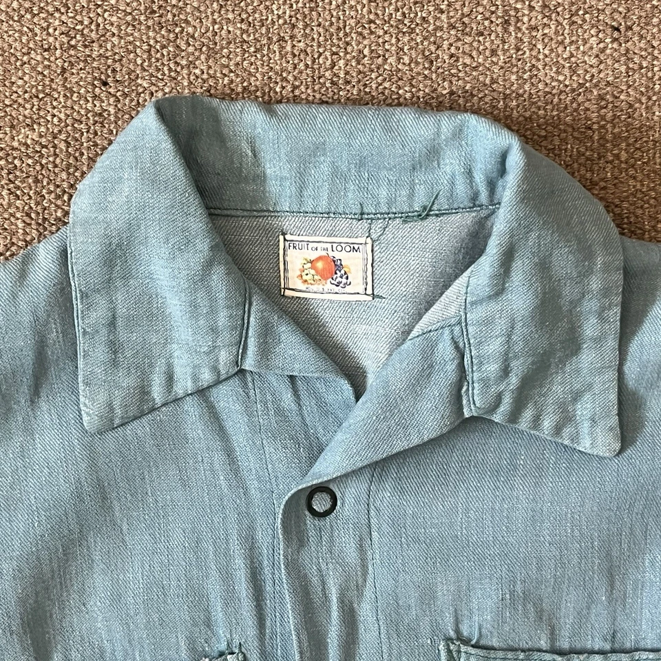 Vintage 40s Kids Denim Fruit Of Loom Playsuit Coveralls | Boys Size 12 Romper - Image 4 of 4