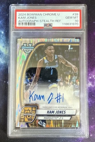 Topps 2024-25 Bowman U Chrome Kam Jones RC Rookie Auto Stealth Ref #39 PSA 10