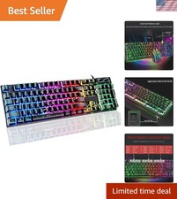 Compact Backlit Mechanical Keyboard - 104 Keys for Gaming  Work - Plug  Play