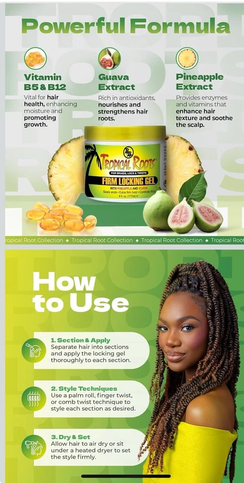 Gel de bloqueo firme Bronner Bros Tropical Roots sujeción fuerte para trenzas y giros 6 oz Foto 4 de 4