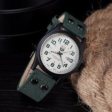 Men’s Military Leather Date Quartz Analog Army Casual Dress Wrist Watches UK