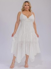 Womens Plus Size White Eyelet Lace Maxi Dress 3X Tiered Asymmetrical Hem