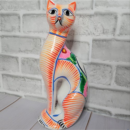 Hand Painted Neon Kitty Cat Piggy Bank, 12" Tall - Picture 2 of 11