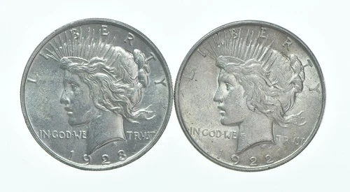 1923 & 1922 Peace Silver Dollar $1 Bullion Collection Lot *158