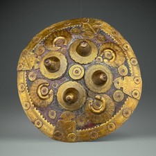 19th C. Baluchi Brass & Hide Shield, Baluchistan, Middle Eastern Indian Shield