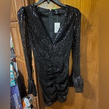 Windsor small sexy romantic hippy cinched waist Christmas new years black sequin