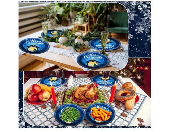 50 Piezas Platos Ovalados Belén Navidad 11", Vajilla Desechable Escena Jesús Foto 4 de 4