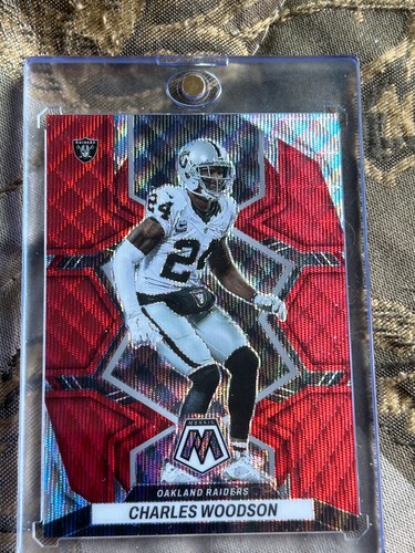 2022 Panini Mosaic CHARLES WOODSON 4/9 Red Wave Prism #120 Raiders very ...