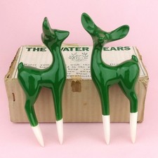 Vintage Dark Green Ceramic Deer Plant Watering Spikes Water Dears MIB HTF Japan