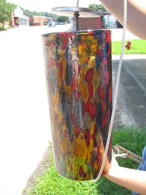 Multi color glass hanging light pendant MOSAIC cylinder 14'' Stained glass style