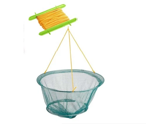 DOUBLE STEEL RINGED WEIGHTED CRABBING NET & LINE WITH BAIT BAG & WEIGHT 12m LINE