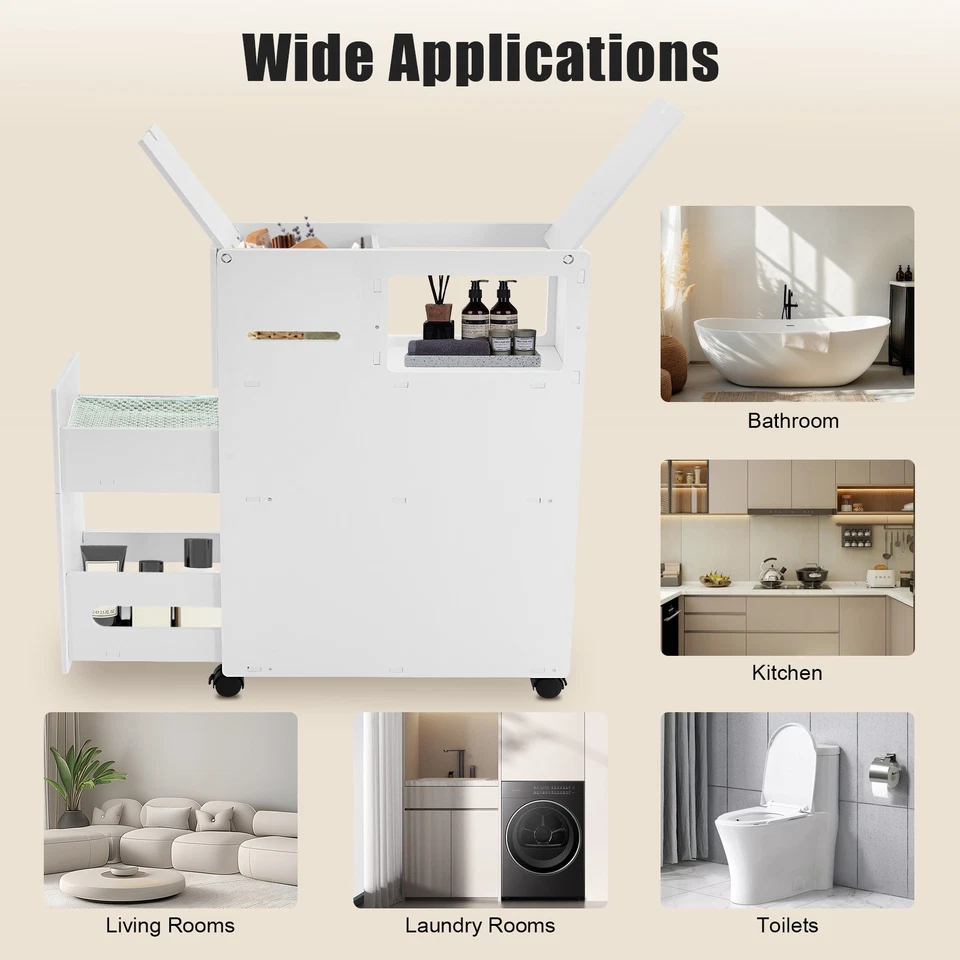 Slim Bathroom Storage Cabinet Floor Standing Toilet White Narrow Cupboard Shelf - Image 4 of 4