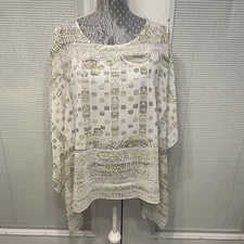 NWT $89 Chico’s Chicos Travelers Stencil Scarf Top Poncho Kimono Sheer L/XL