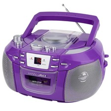 HANNLOMAX HX-338CD CD Boombox, AM/FM Radio, Cassette Recorder, Records Purple