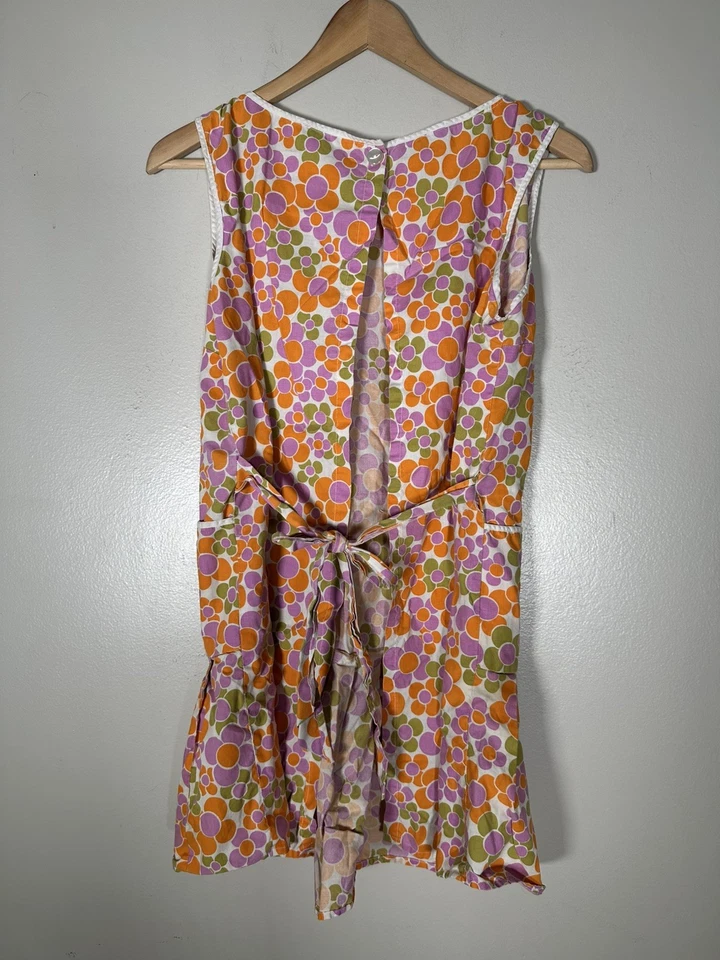 Delantal retro psicodélico floral medio mod vintage de los años 70 para mujer parte posterior abierta pequeño Foto 2 de 4