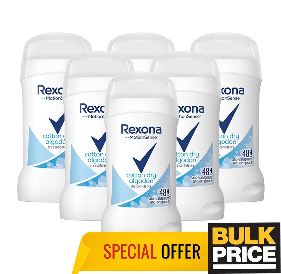 Rexona Cotton Dry Deodorant Stick 48H Sweat Odor Max Protection Bulk Deal 6-Pack - Image 3 of 4
