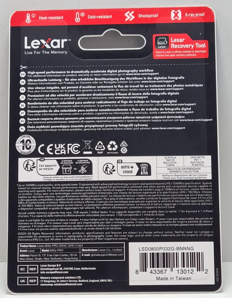 Lexar 32GB SD Card Class 10 UHS-I SDHC 800X Pro Card Camera DSLR BLUE 150MBs - Image 2 of 4