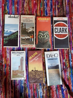 Vintage US Road Map Lot (7) Alaska Michigan Maine Eastern US Sinclair Idaho 