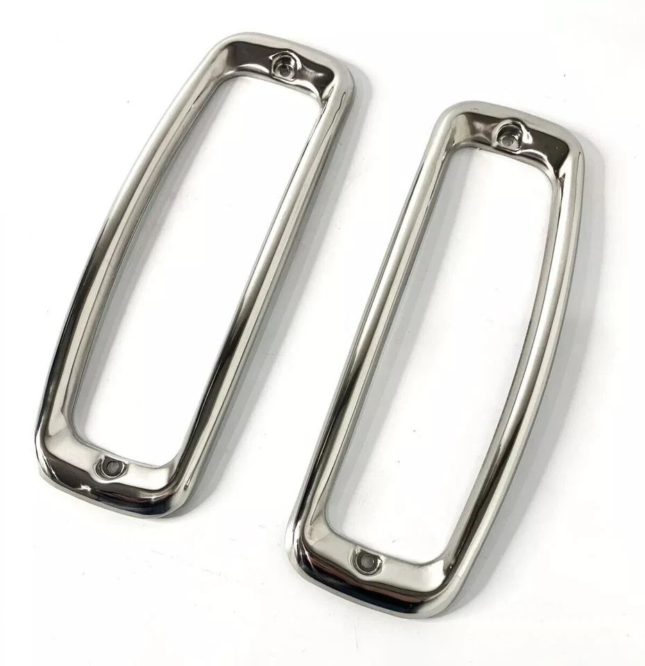 Par de biseles de luces traseras de acero inoxidable pulido para Ford Bronco 1964-77 Foto 3 de 4