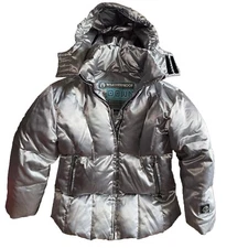 Down Puffer Jacket Weatherproof Garment Co Satin Hooded Girls 10/12 M Silver