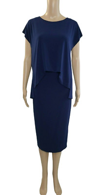 BY MALENE BIRGER Navy Blue Bixia Cap Sleeve Draped Midi Length Dress Sz XS $375