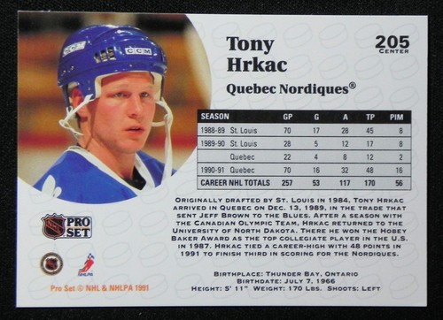 Tony Hrkac Signed 1991 Pro Set Hockey Card #205 _ Smoke-Free - Picture 2 of 2