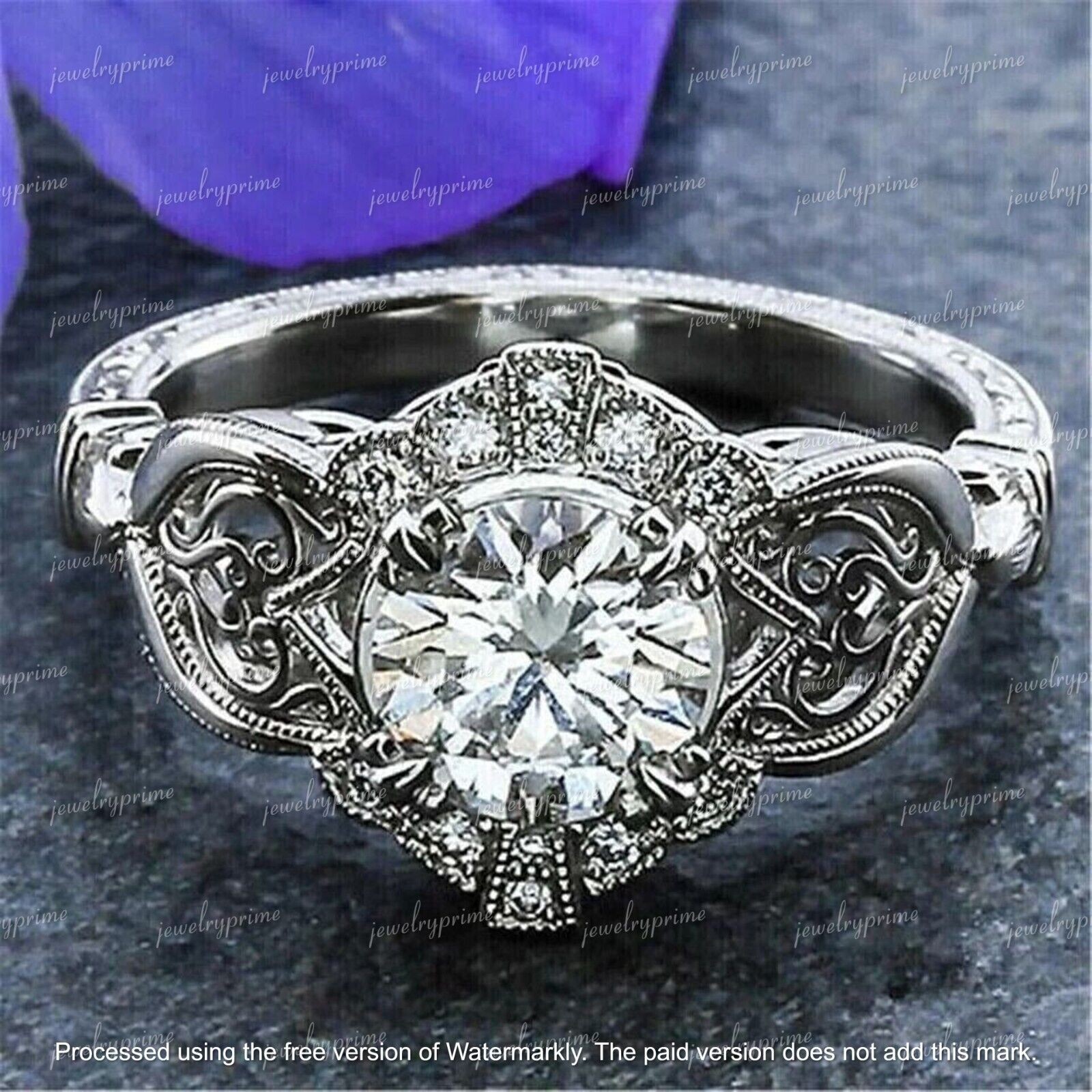 14K White Gold Plated 3Ct Round Lab Diamond Engagement Ring for Women