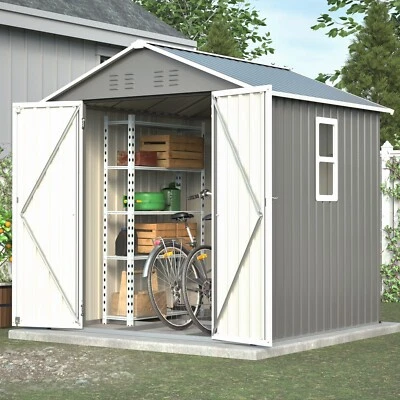 MARKENLOS Metall Geräteschuppen mit Fenster und Fundament Gartenschuppen Gartenhaus Grau