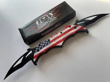 12.25" Spring Assisted Double Blade Bat Shape Knife USA Flag SJ-1004-I