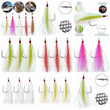 5 Color Dressed Bucktail Teaser Flies Fishing Hook Sea Bass Fluke Cod Plugs Rigs