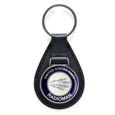U.S. Navy Radioman RM Black Leather Keychain Silver Keyring Military Gift