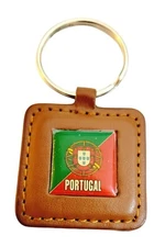 Portugal Keychain Leather Enamel Shield Keyring Travel Souvenir Keytag Gift 